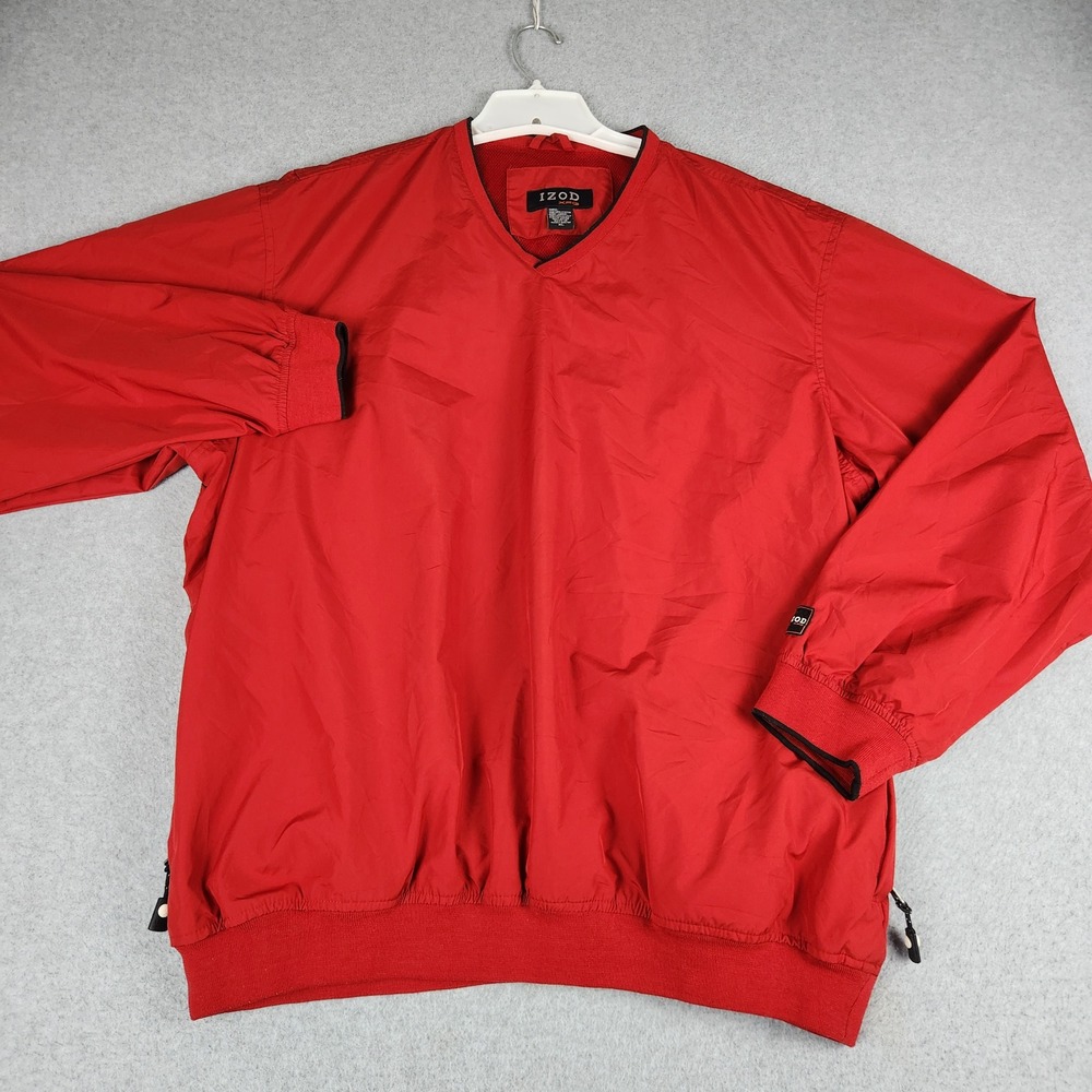 IZOD Windbreaker Jacket Mens XL Red XFG Mesh Lined Golf Long Sleeve V-Neck